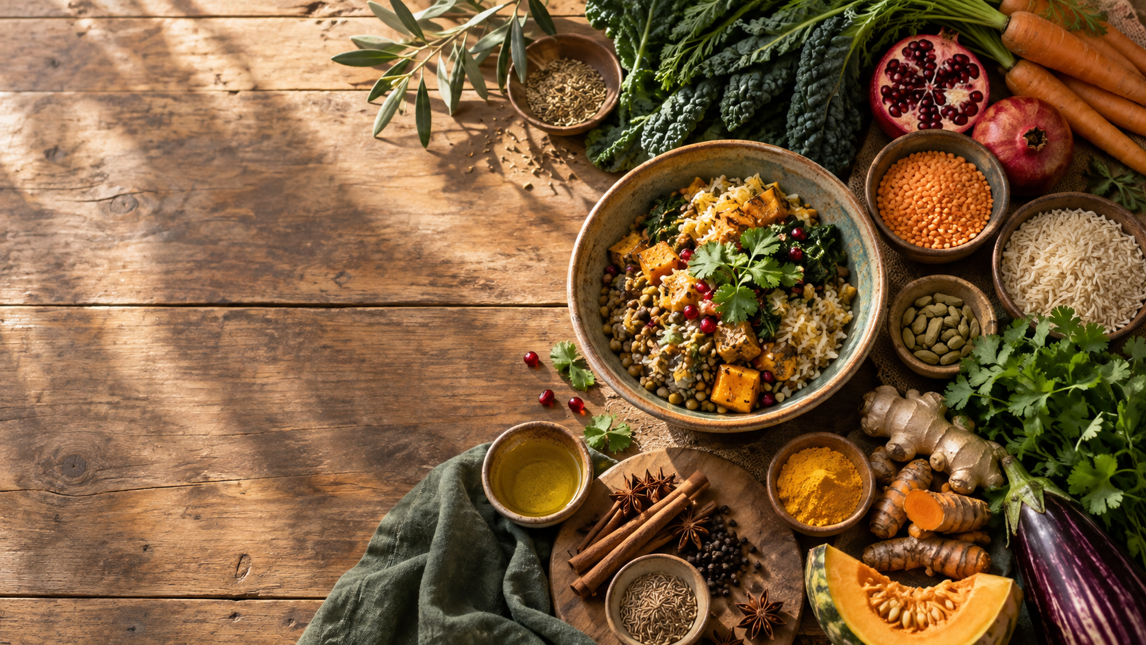 An Ayurvedic meal with fresh and colorful ingredients